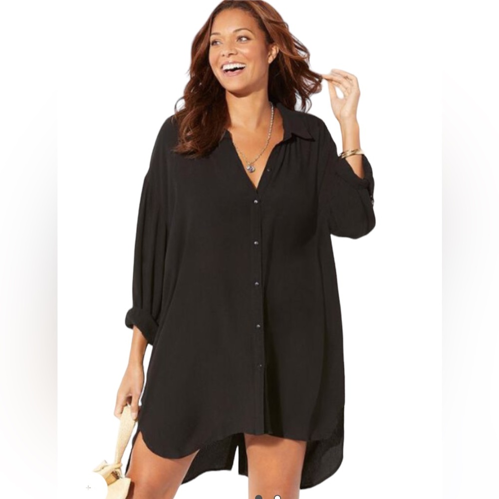 Swimsuits For All High-low sheer button front coverup Size 18 / 20 NEW - Picture 3 of 8
